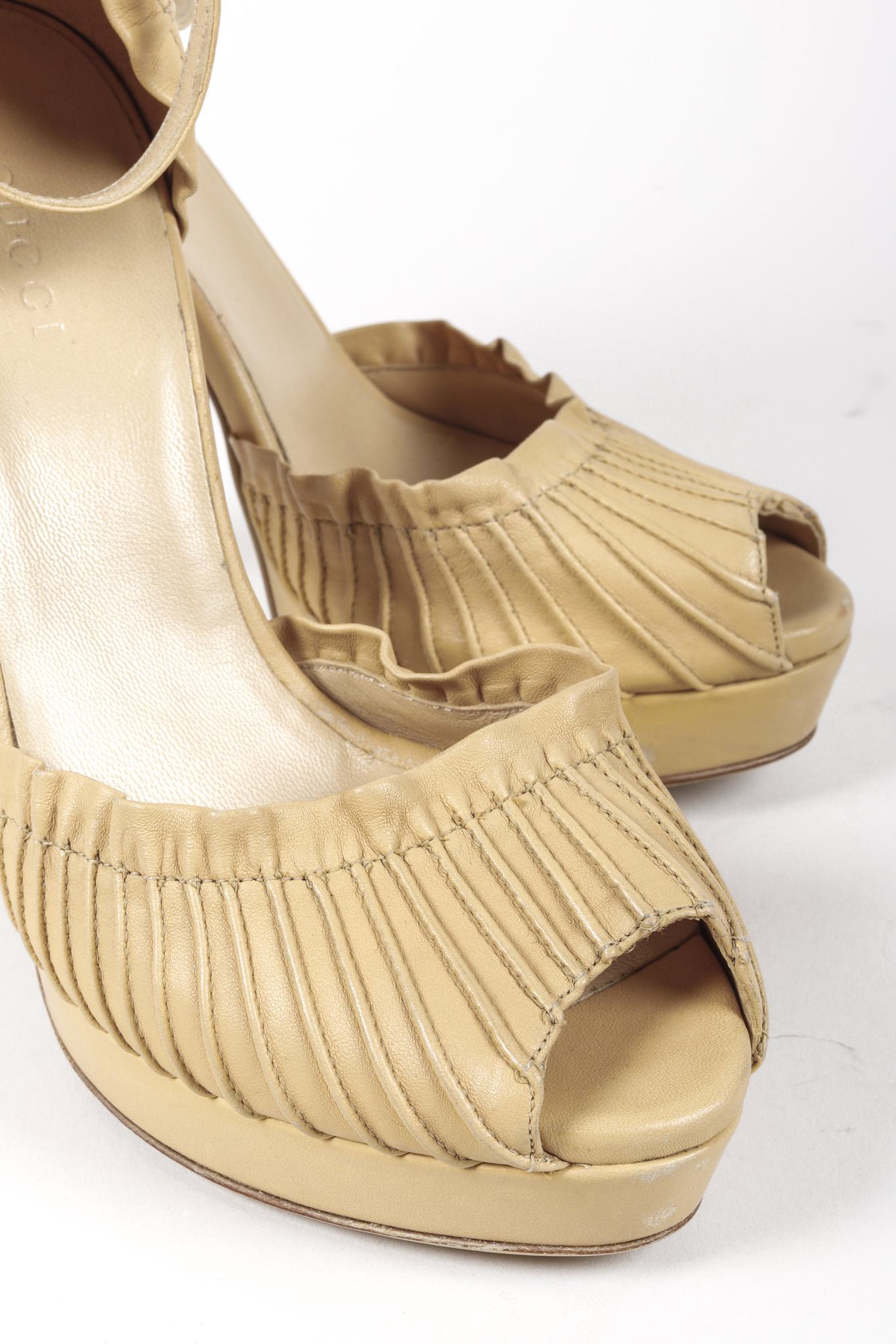 Gucci Beige Leather Taryn Peep Toe Platform Pumps