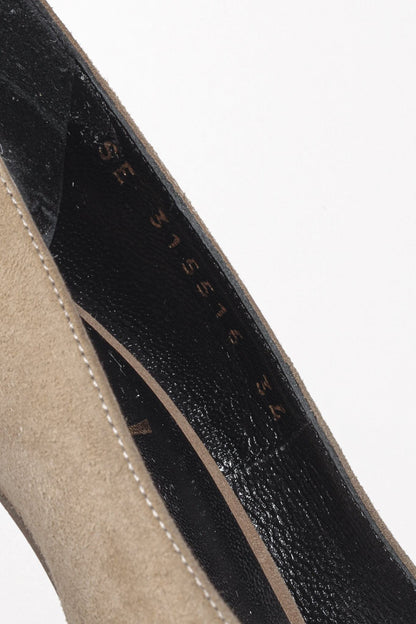 Saint Laurent Beige Suede Patent Leather Tribtoo Platform Pumps