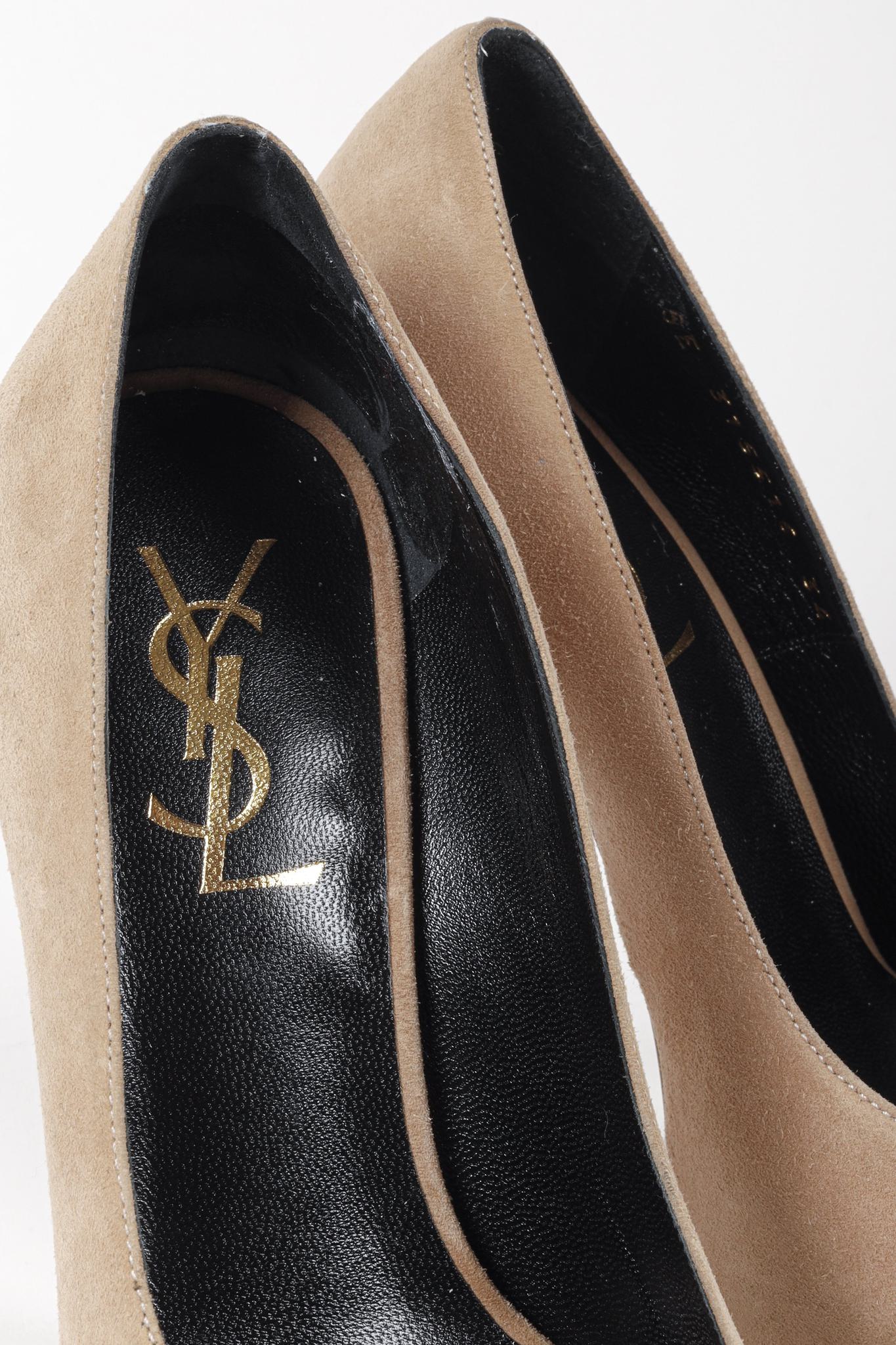 Saint Laurent Beige Suede Patent Leather Tribtoo Platform Pumps