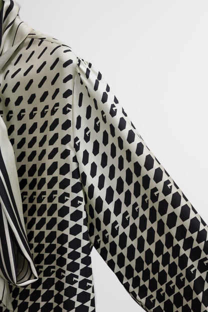 Gucci Geometric Print Silk Bow Blouse