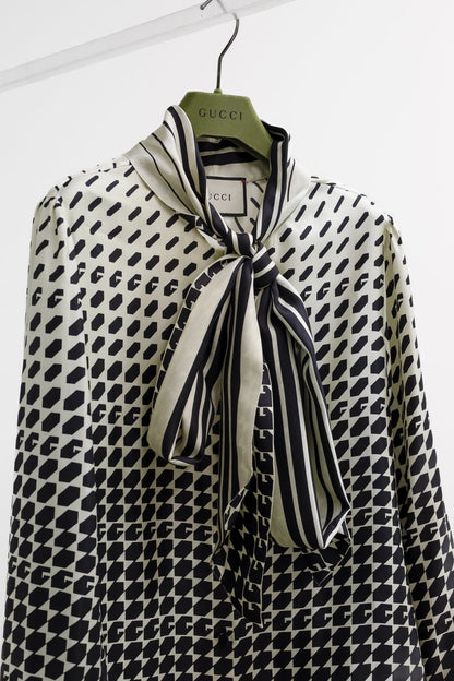 Gucci Geometric Print Silk Bow Blouse