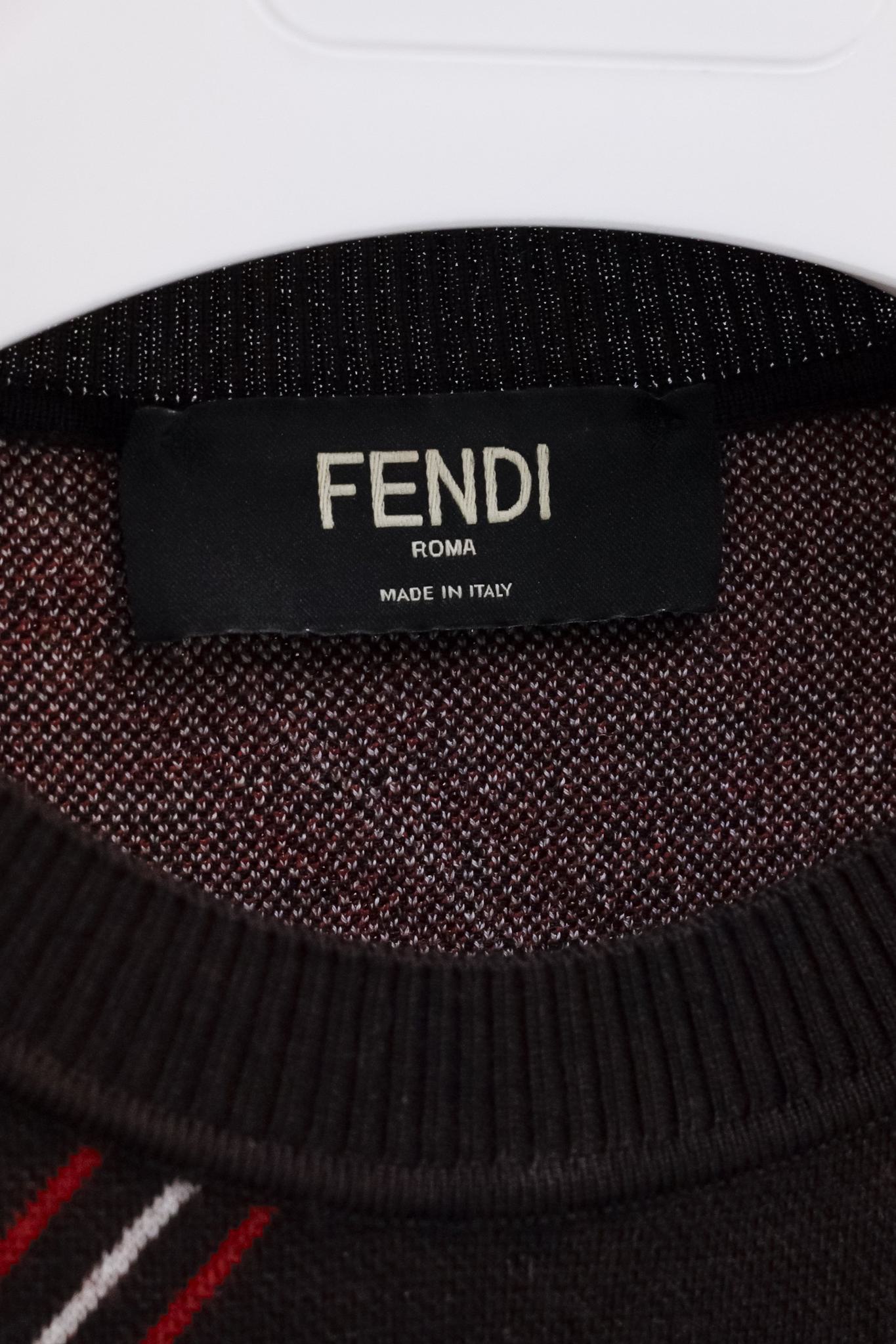 Fendi Brown Monogram Knit Striped Sweater