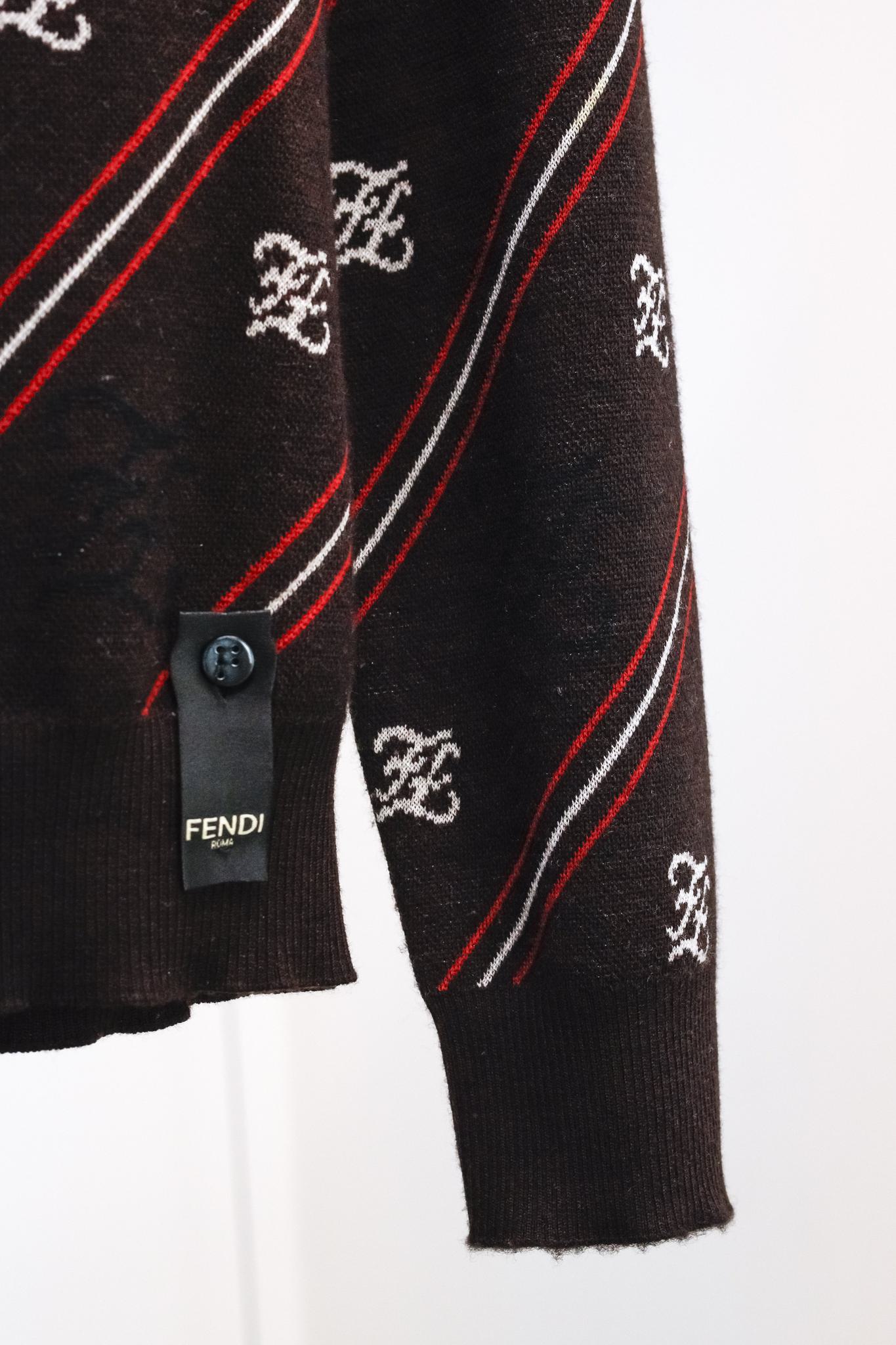 Fendi Brown Monogram Knit Striped Sweater