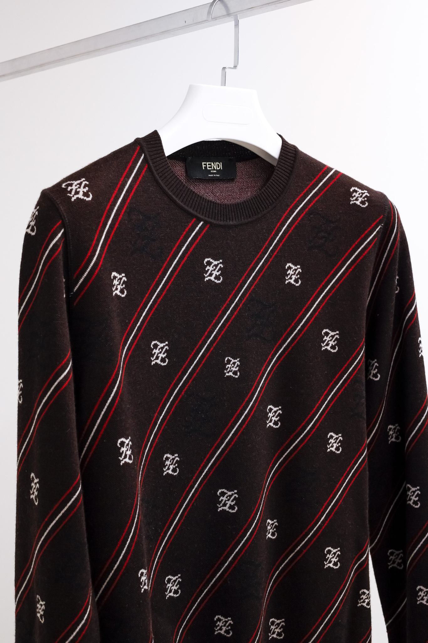 Fendi Brown Monogram Knit Striped Sweater