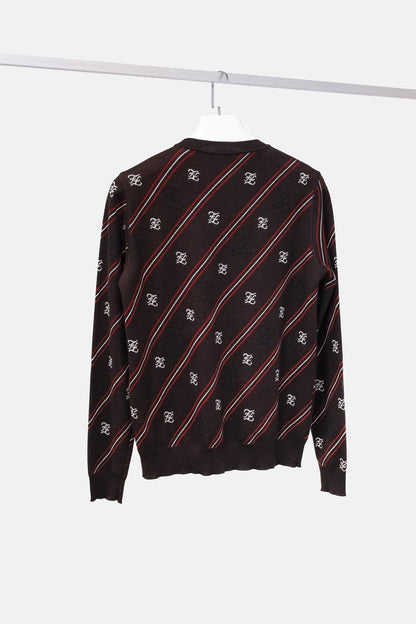 Fendi Brown Monogram Knit Striped Sweater