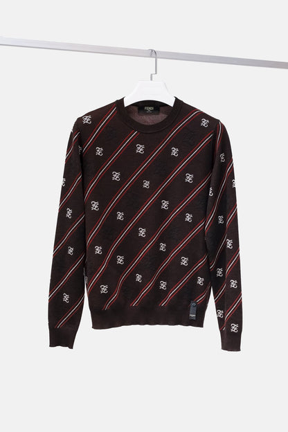 Fendi Brown Monogram Knit Striped Sweater