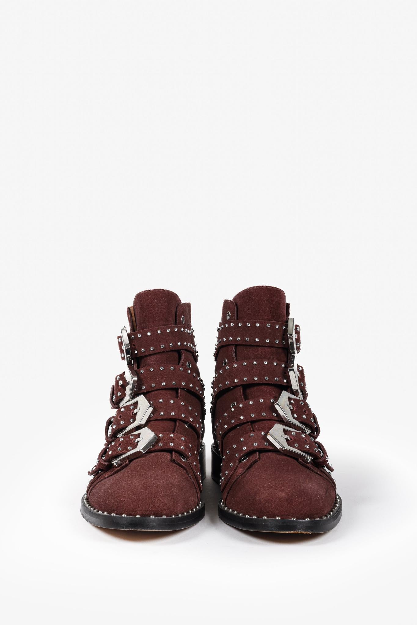 Givenchy Elegant Burgundy Suede Studded Boots