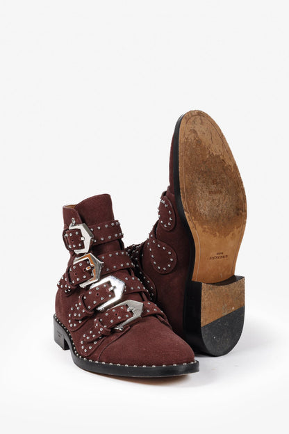 Givenchy Elegant Burgundy Suede Studded Boots