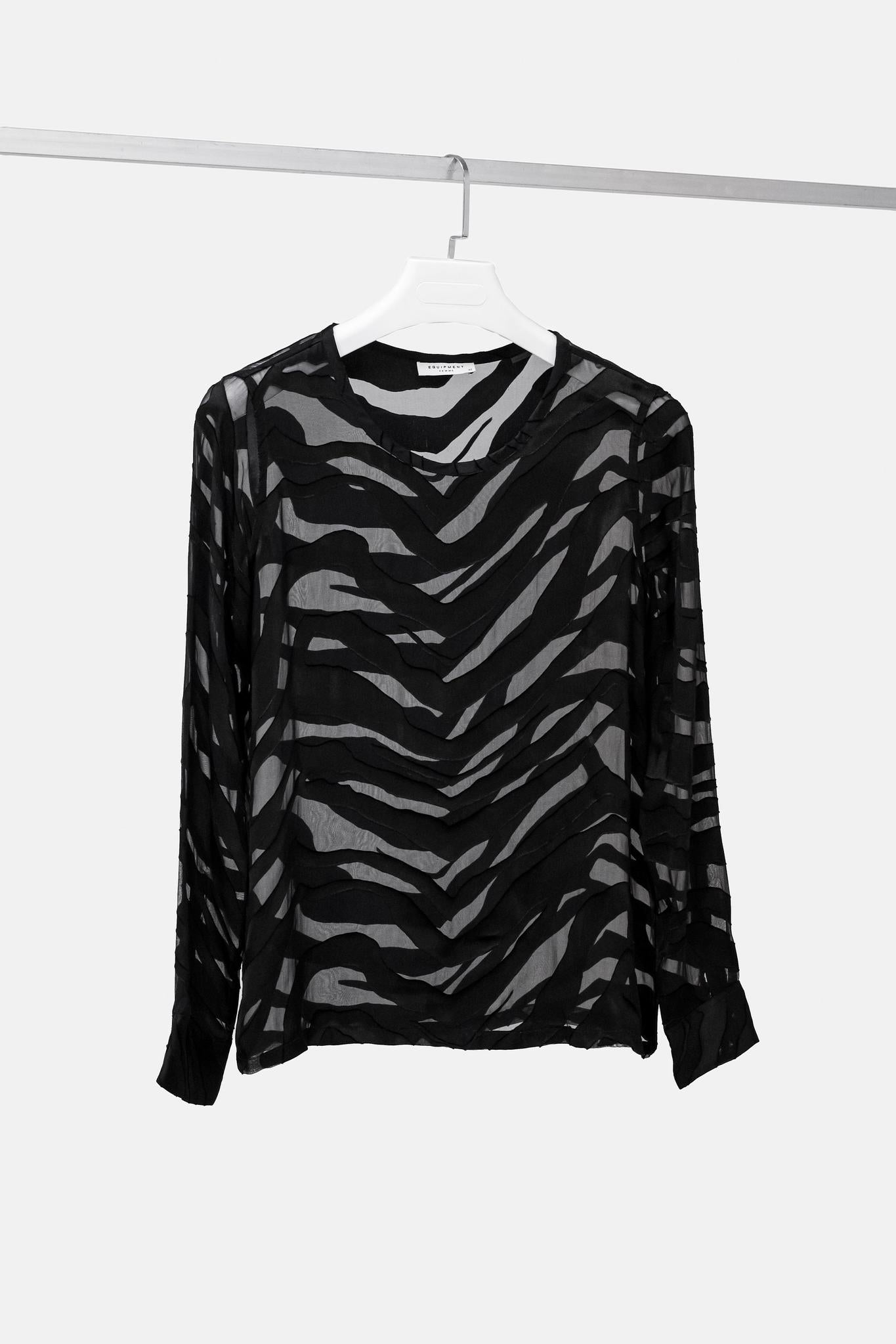 Equipment Femme Black Sheer Animal Stripes Blouse