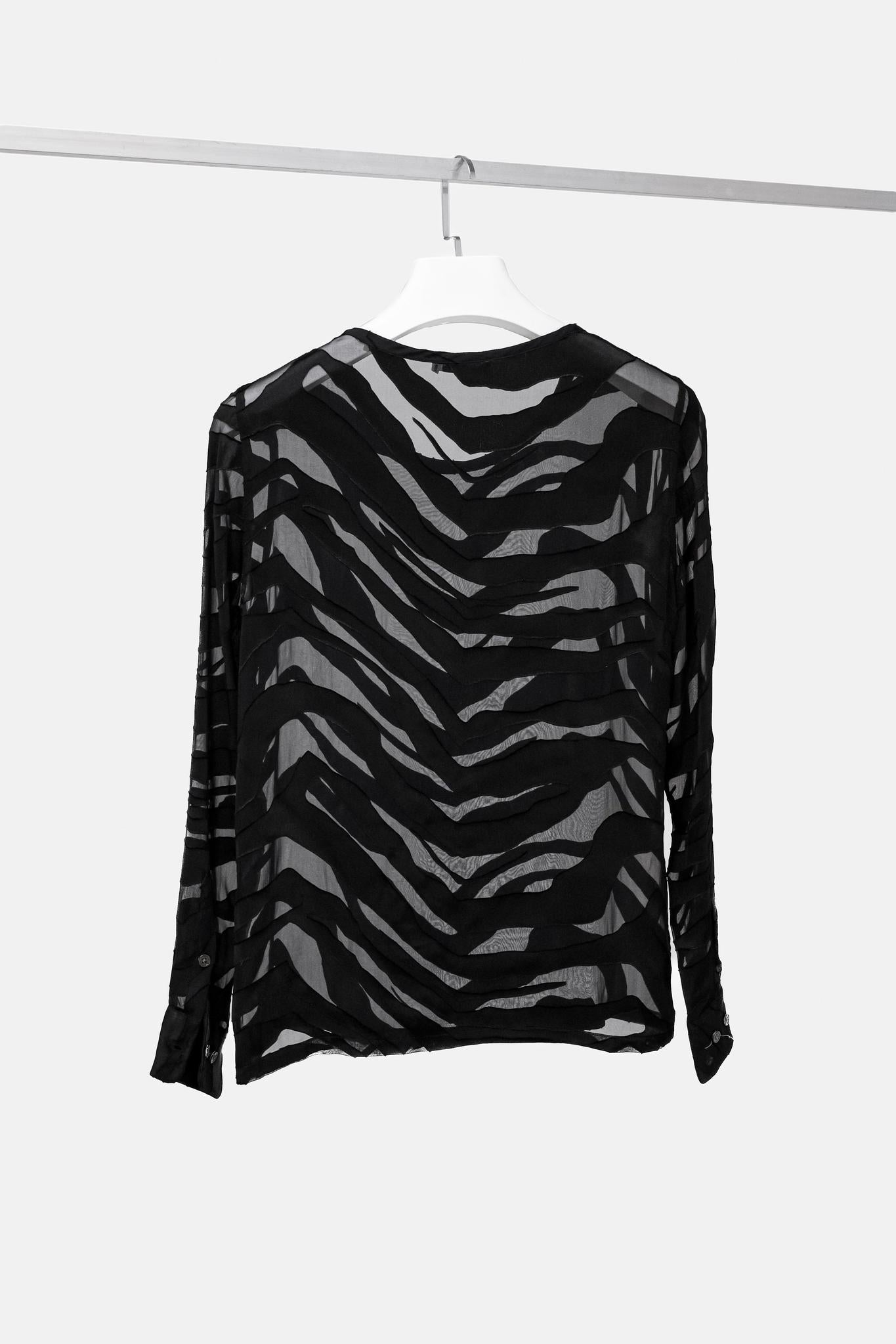 Equipment Femme Black Sheer Animal Stripes Blouse