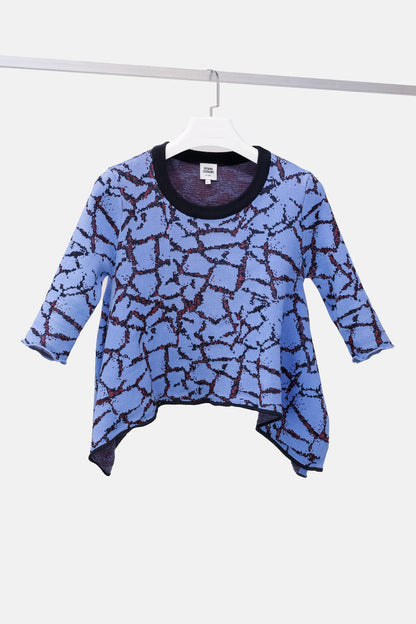 Opening Ceremony Peony Blue Crackle Handkerchief Hem Sweater