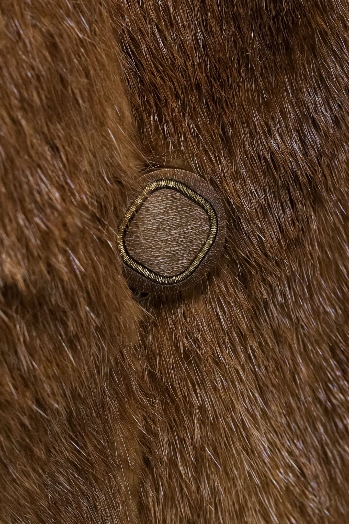 Long Brown Beaver Coat with Mink Trim