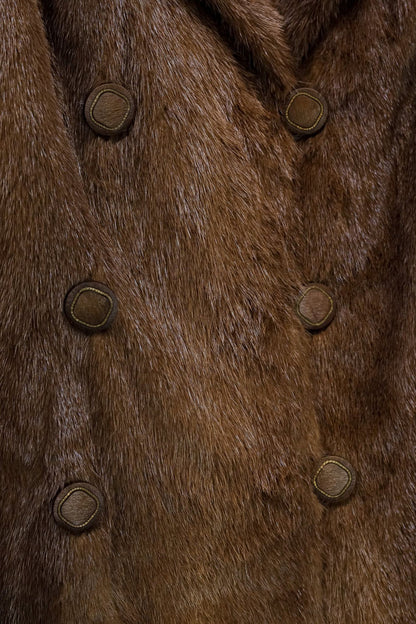 Long Brown Beaver Coat with Mink Trim