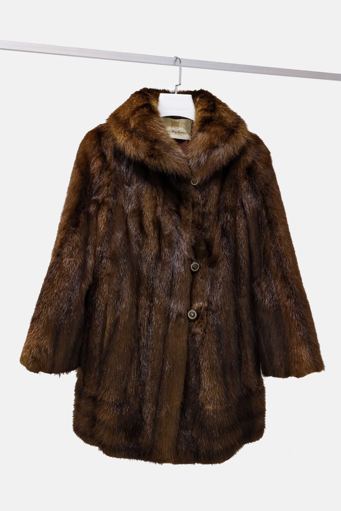 Hudson's Bay Company Striped Beaver Fur Car Coat