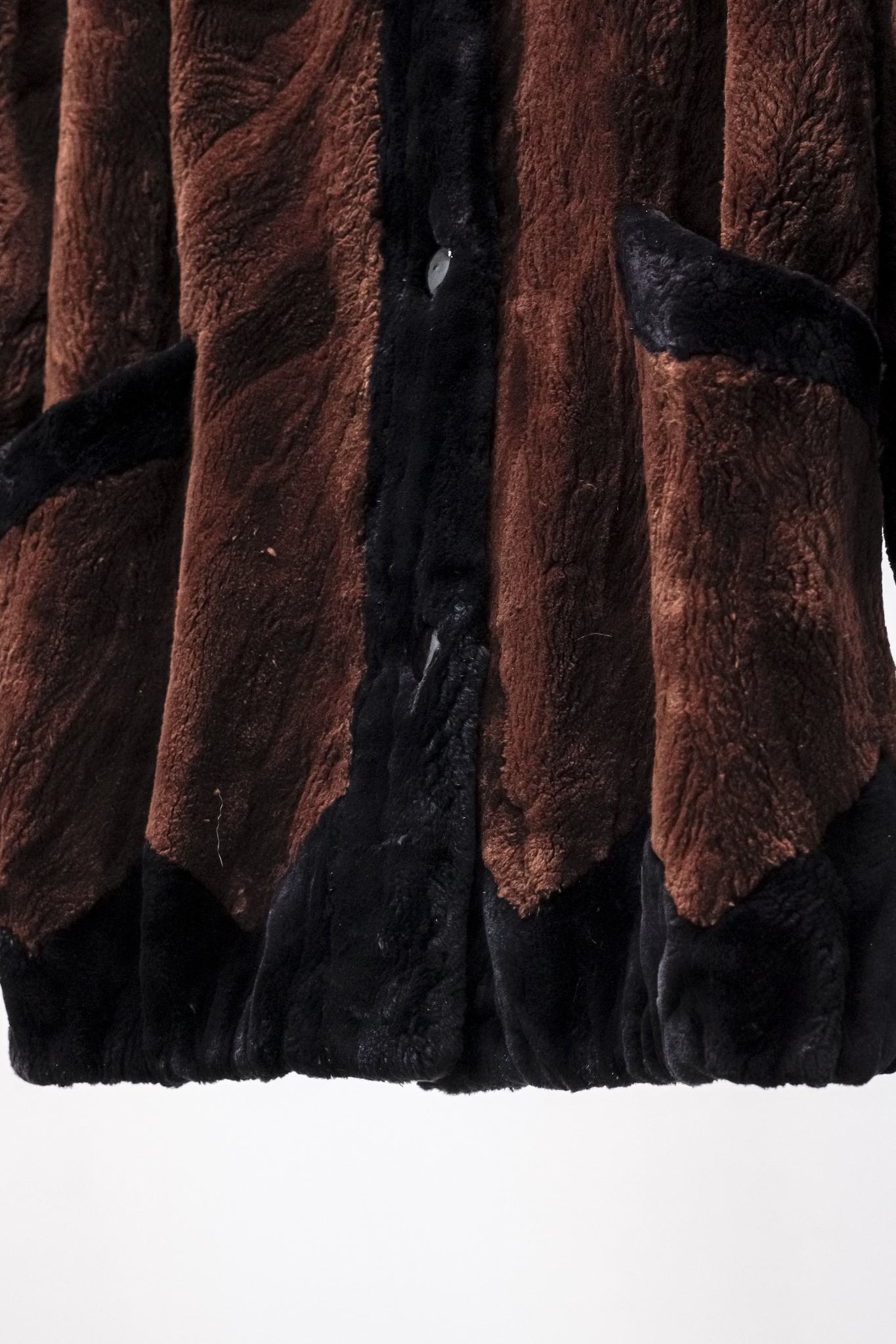 Morris Furs Black and Chestnut Geometric Sheared Beaver Jacket