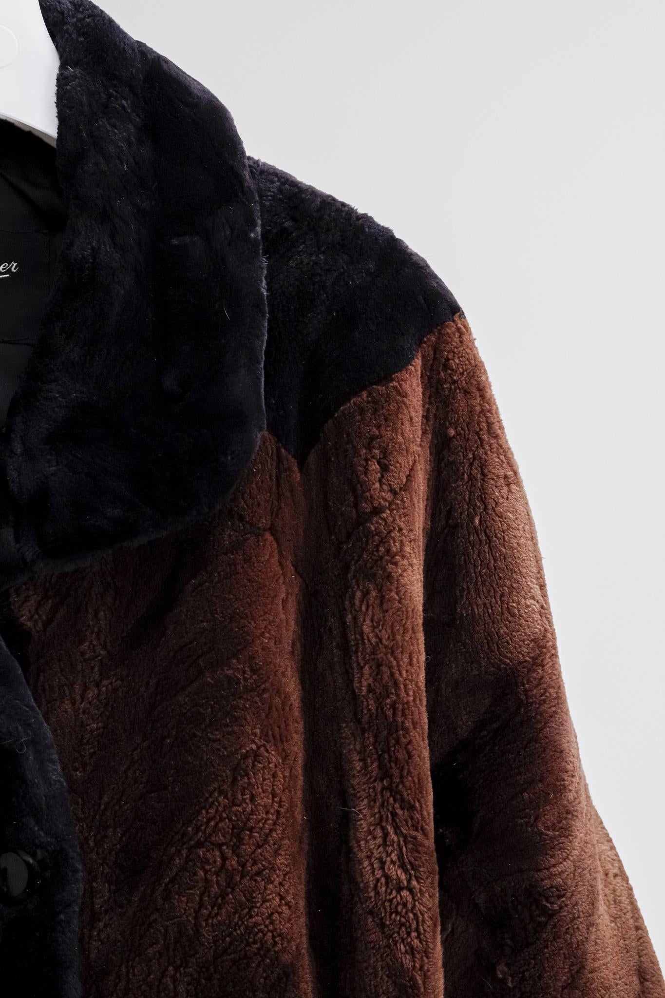 Morris Furs Black and Chestnut Geometric Sheared Beaver Jacket