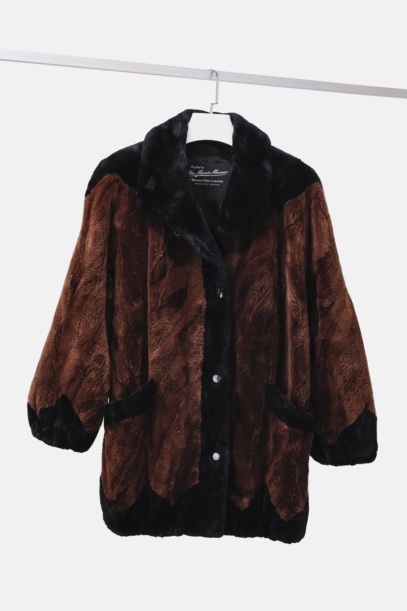 Morris Furs Black and Chestnut Geometric Sheared Beaver Jacket