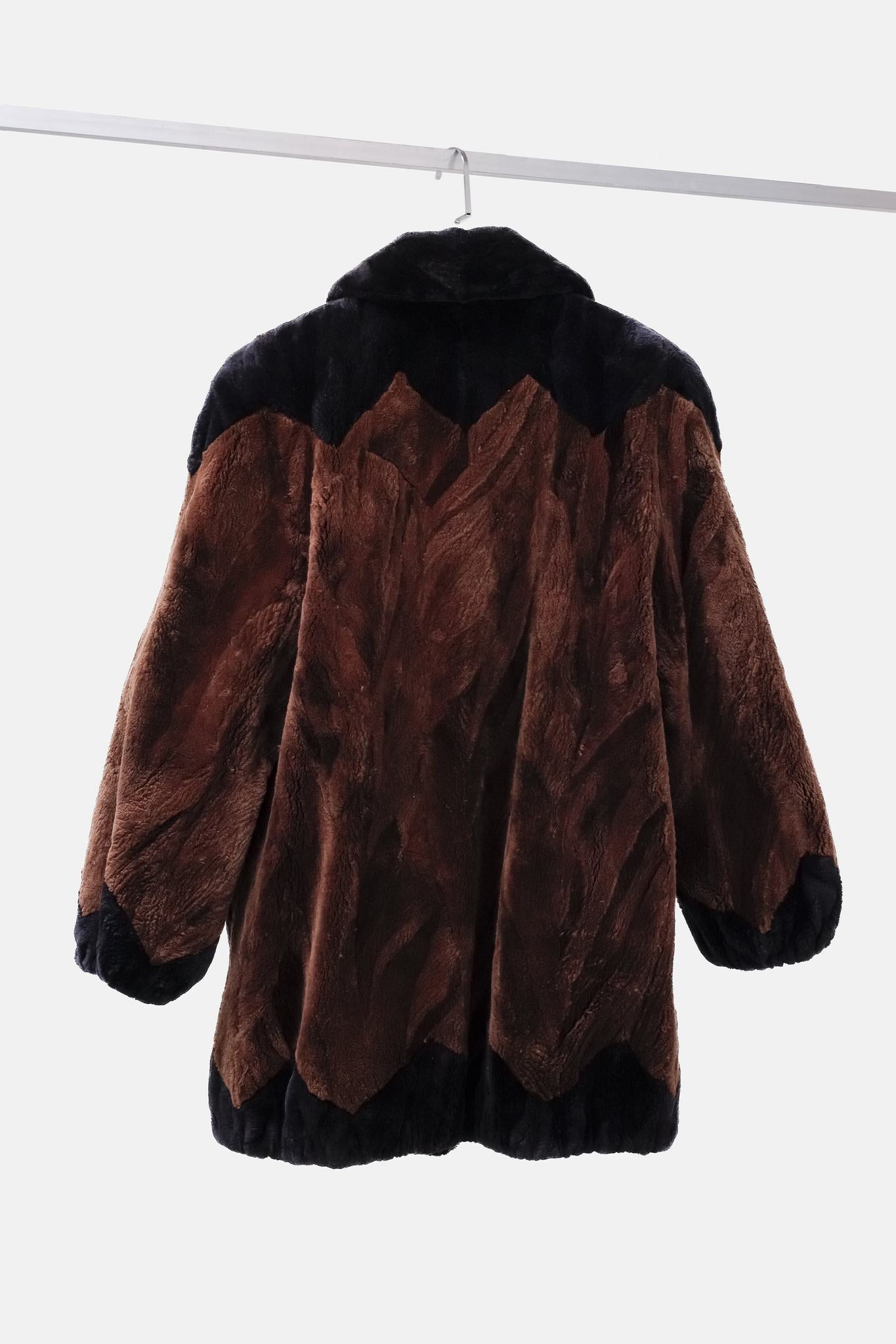 Morris Furs Black and Chestnut Geometric Sheared Beaver Jacket