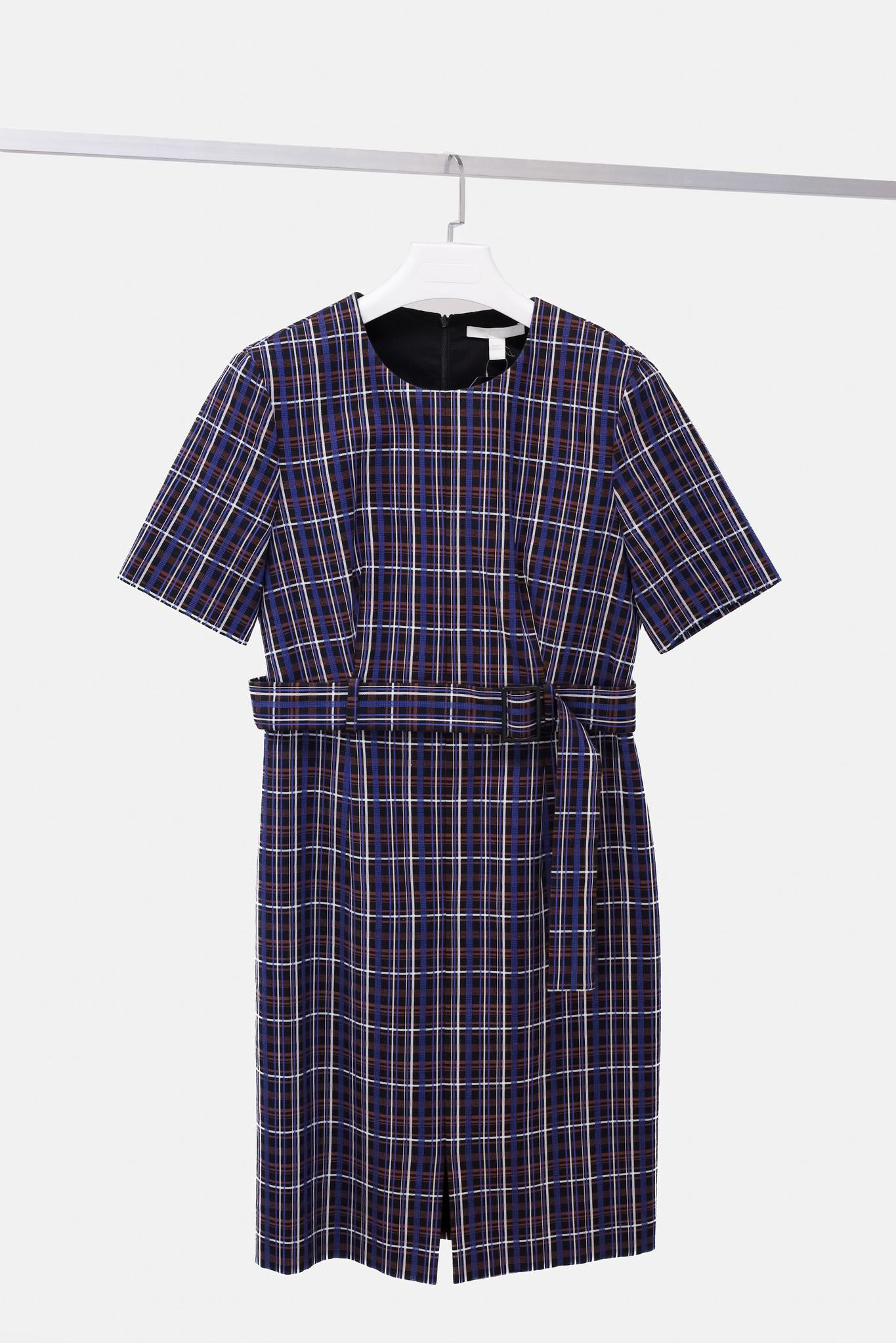 Boss Blue Plaid Belted Dress