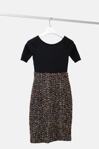 Escada Dalissan Black Knit Multicolour Tweed Dress