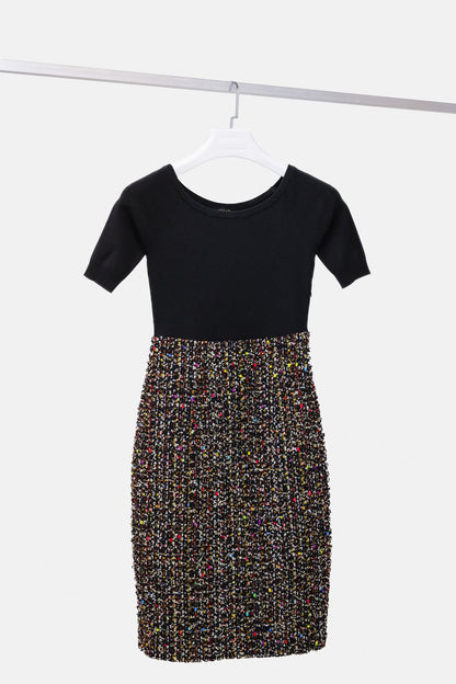 Escada Dalissan Black Knit Multicolour Tweed Dress