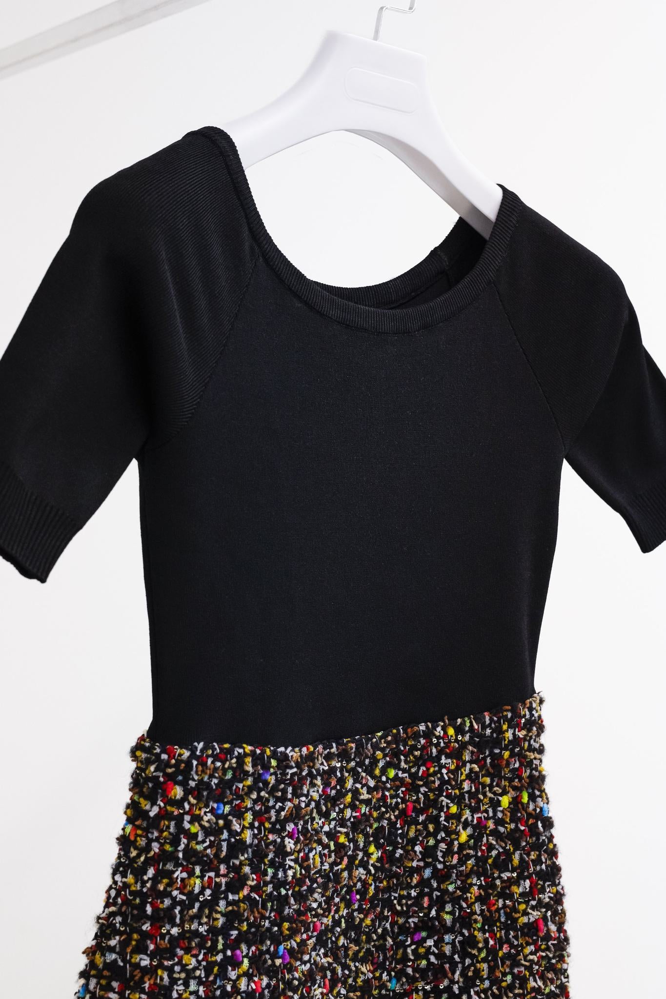 Escada Dalissan Black Knit Multicolour Tweed Dress