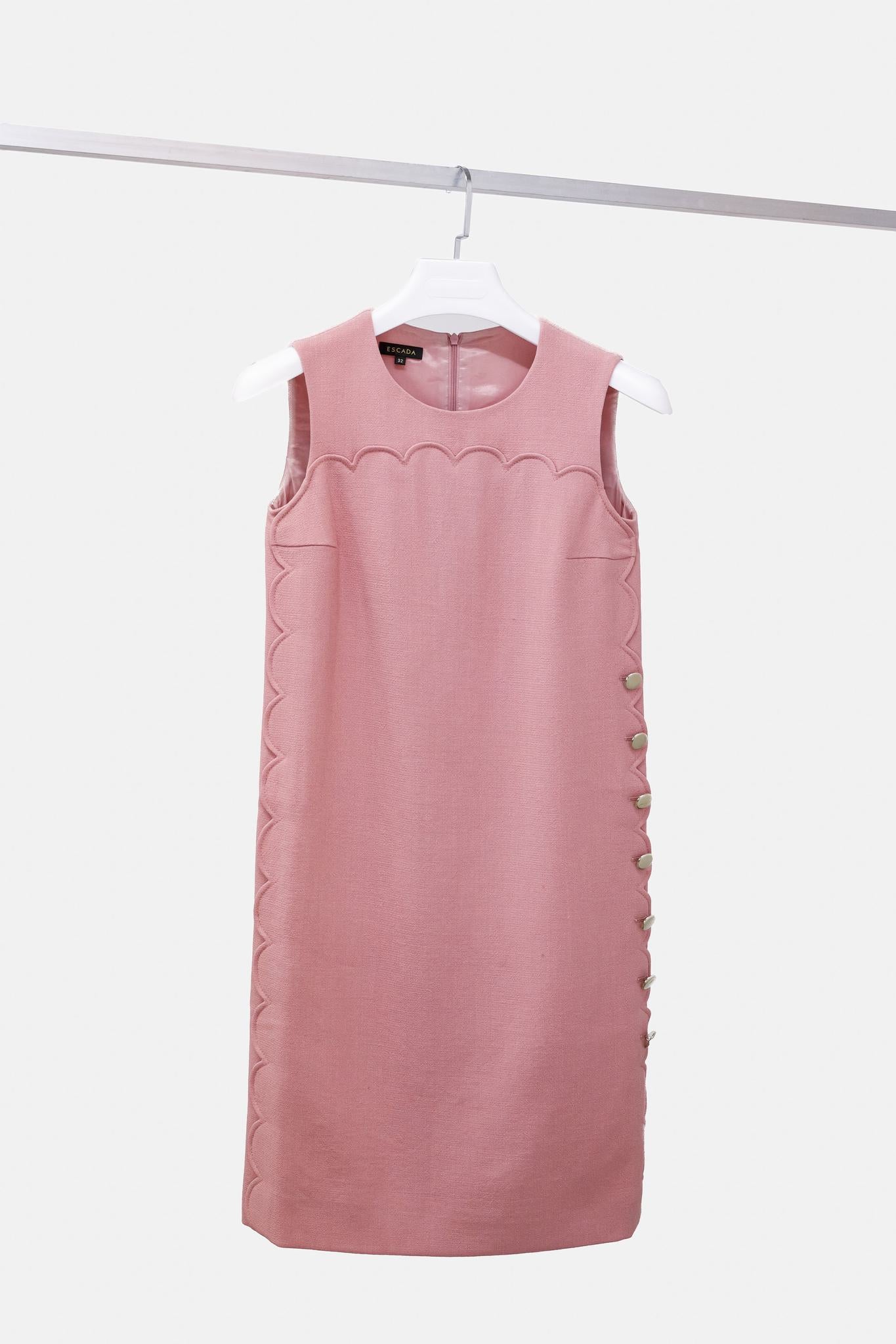 Escada Dascalopa Rosehip Scalloped Wool Midi Dress