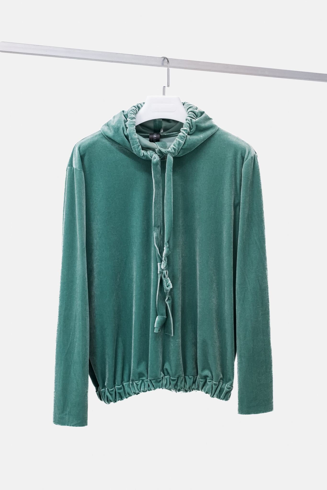 Norma Kamali Green Velvet-Effect Boyfriend Hoodie
