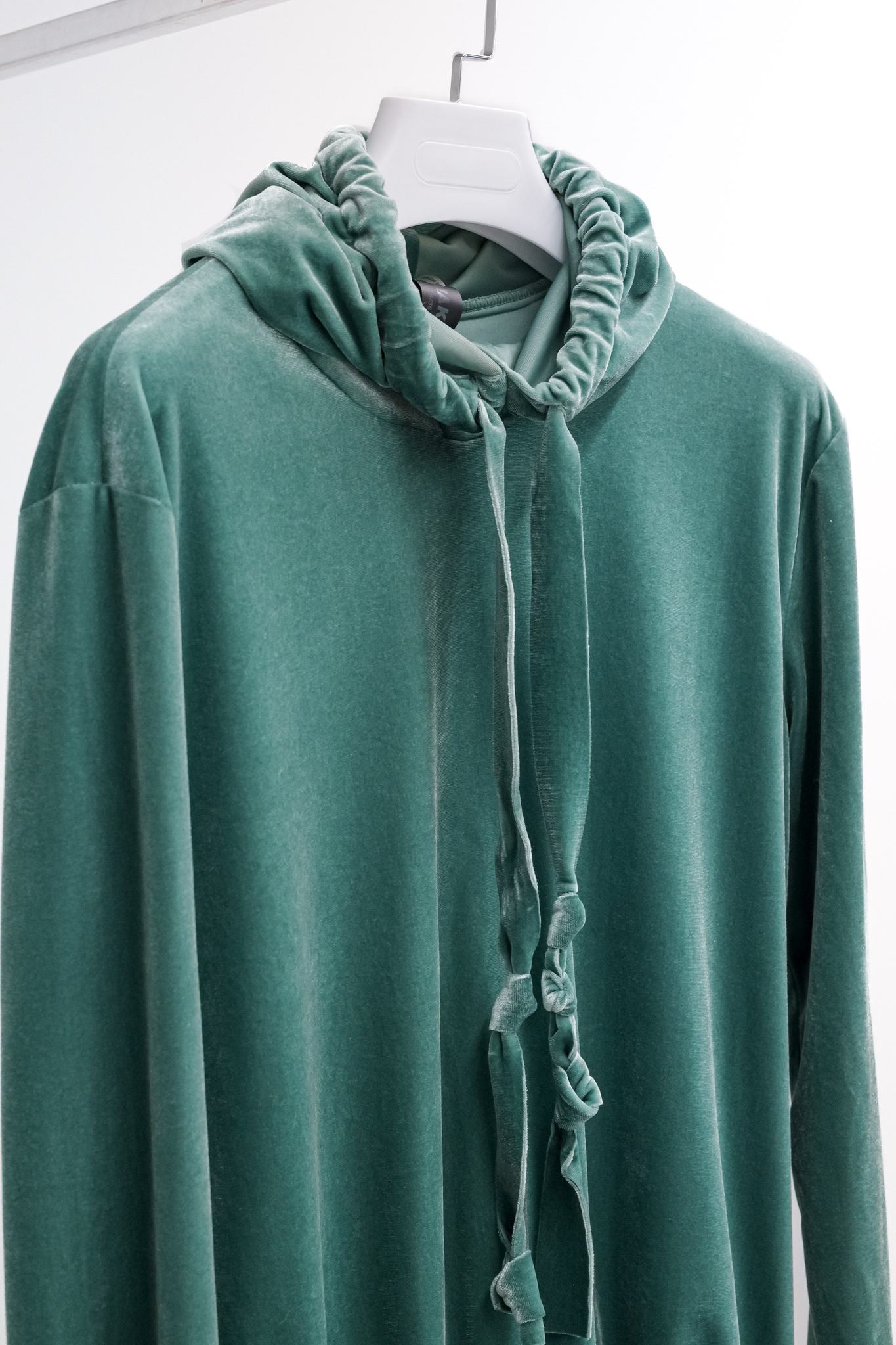 Norma Kamali Green Velvet-Effect Boyfriend Hoodie