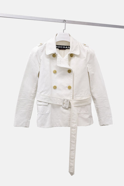 Rochas White Cotton Belted Jacket