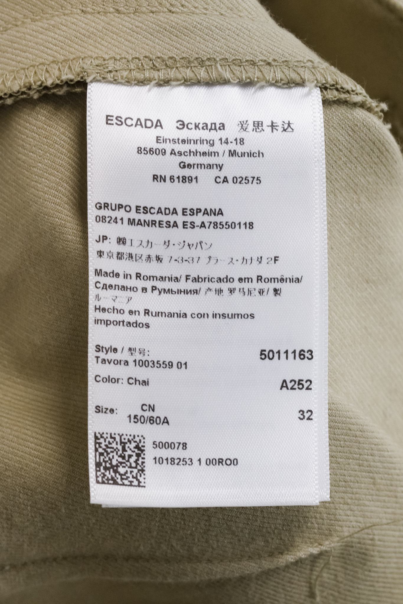 Escada Tavora Khaki Slim Twill Pants