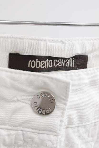 Roberto Cavalli White Star Embroidered Straight Leg Pants