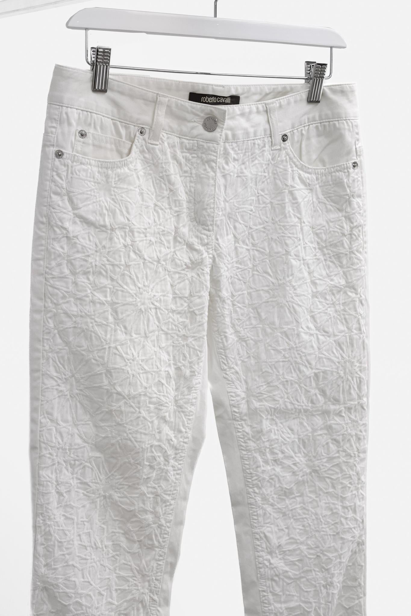 Roberto Cavalli White Star Embroidered Straight Leg Pants