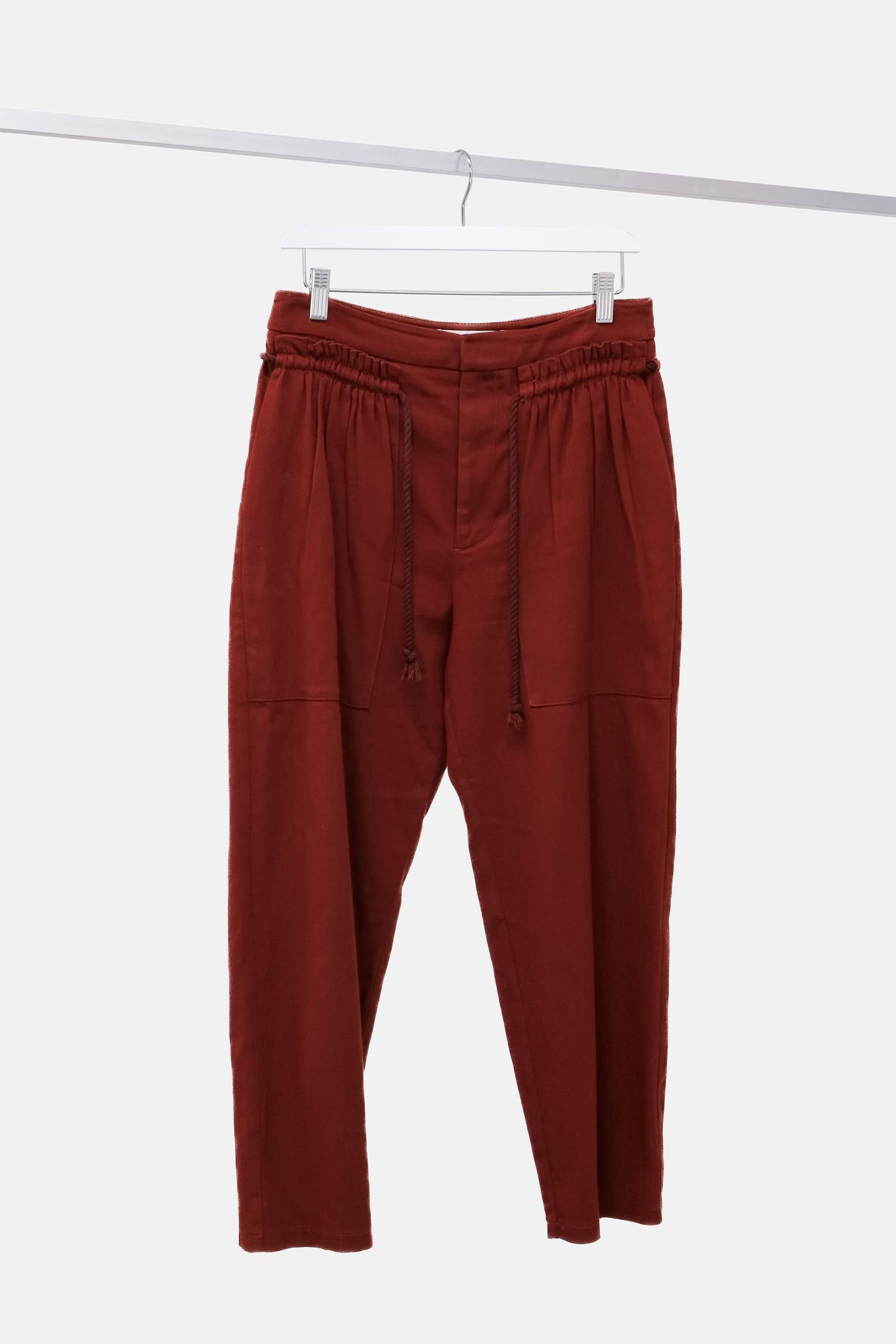 See By Chloe Burgundy Gathered Twill Cropped Straight Leg Pants