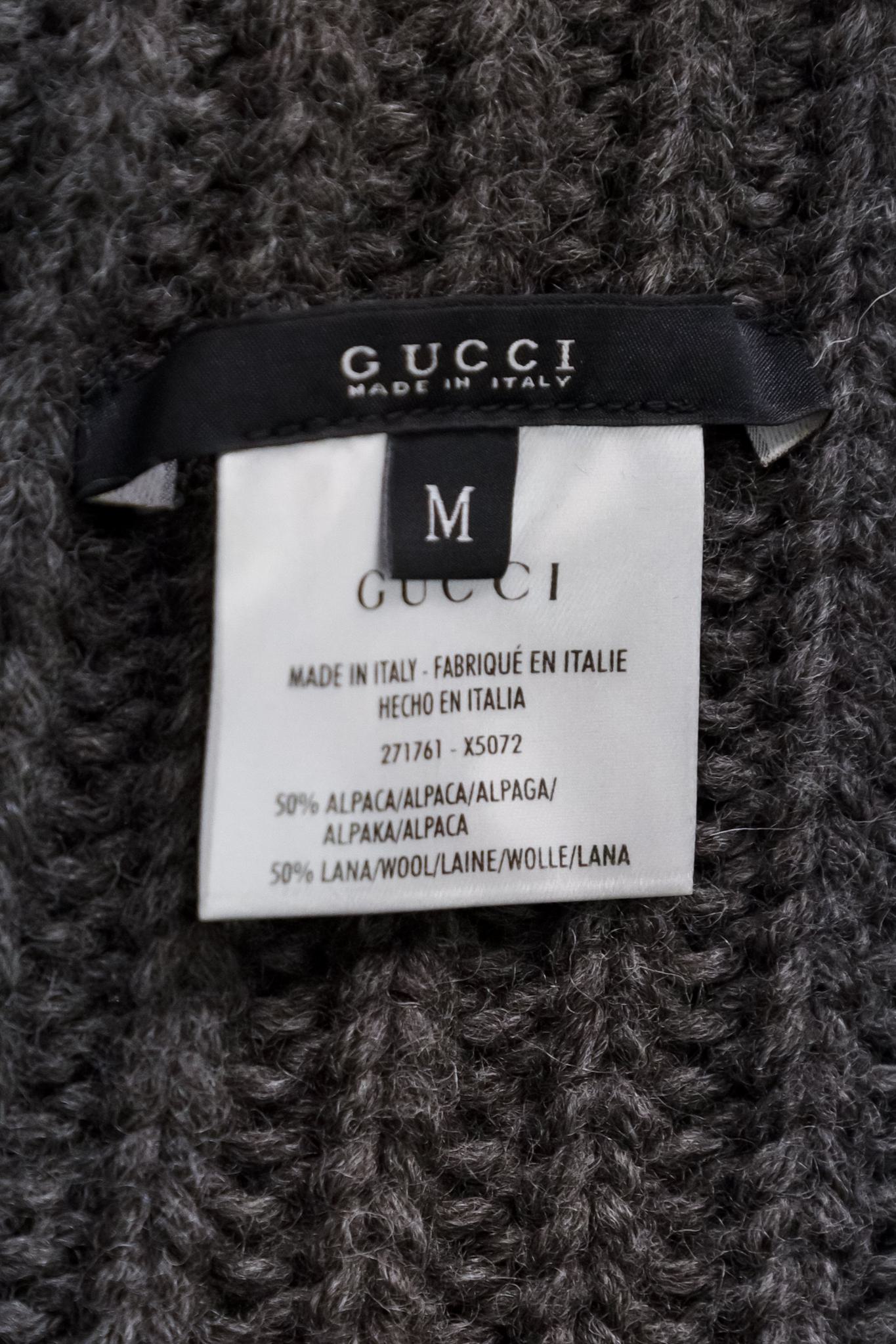 Gucci Grey Alpaca Fringe Knit Zip Collar Scarf