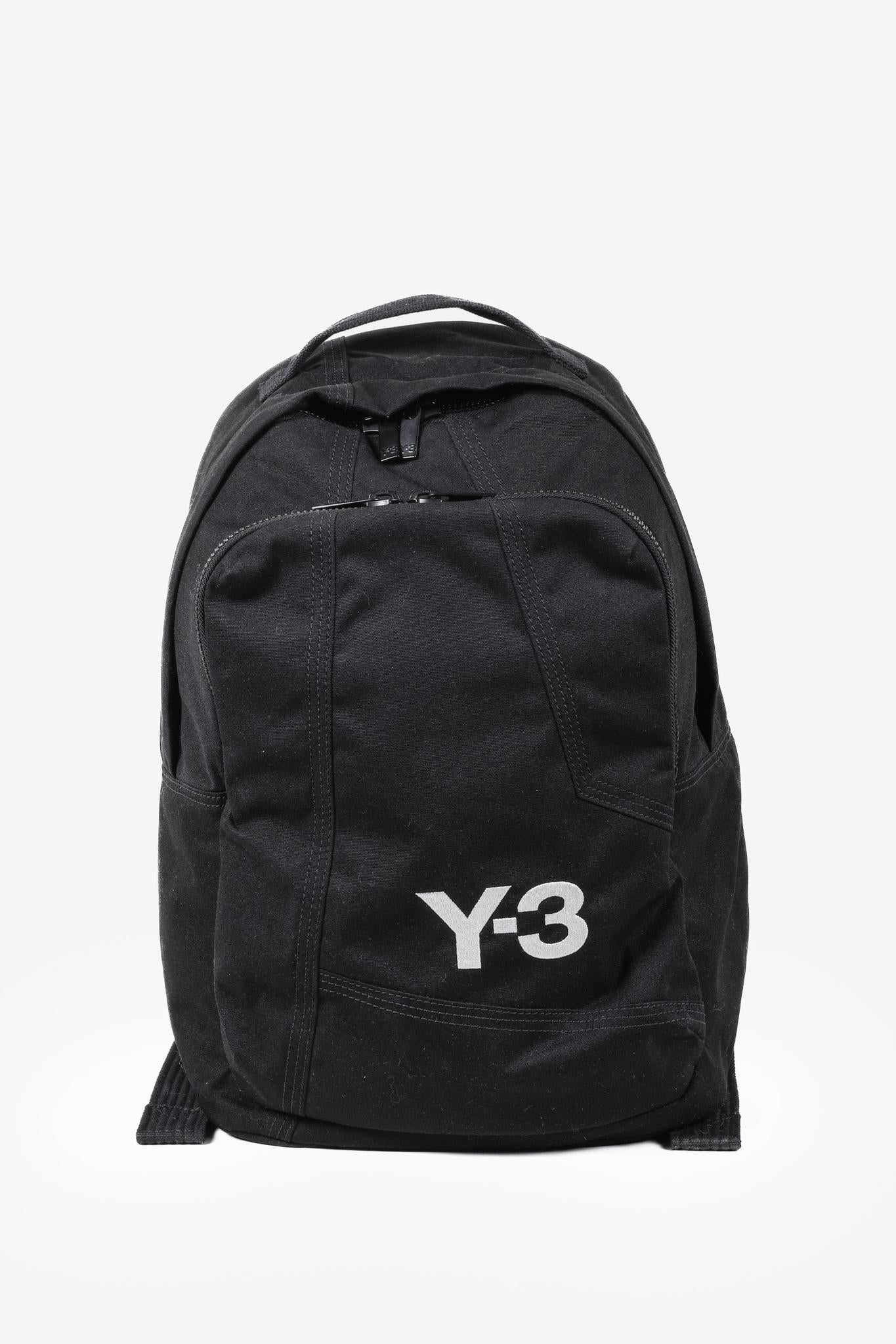 Y-3 Logo Embroidered Black Canvas Backpack