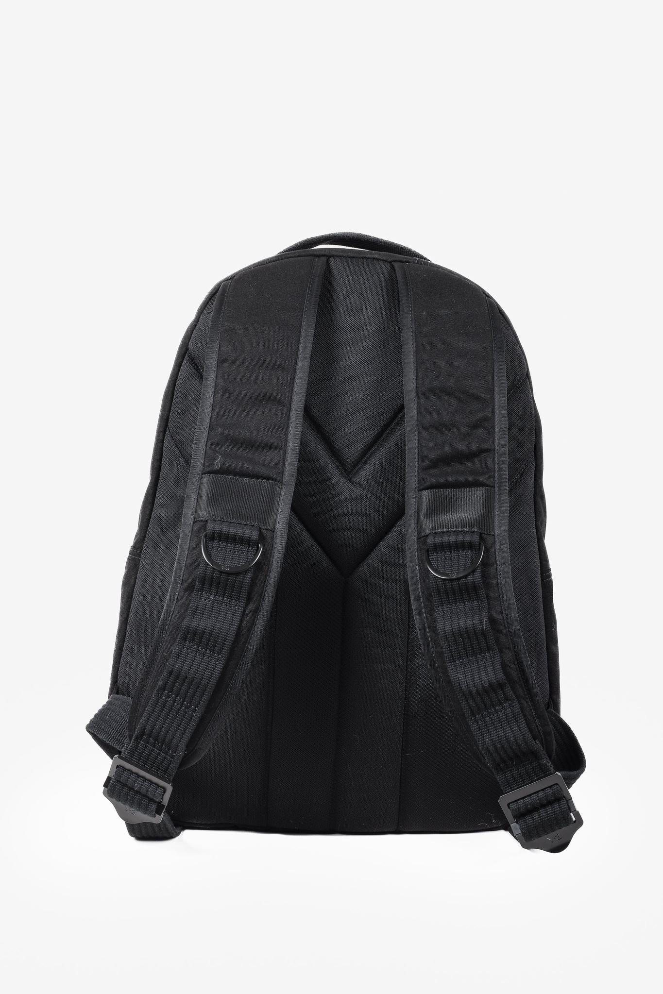 Y-3 Logo Embroidered Black Canvas Backpack