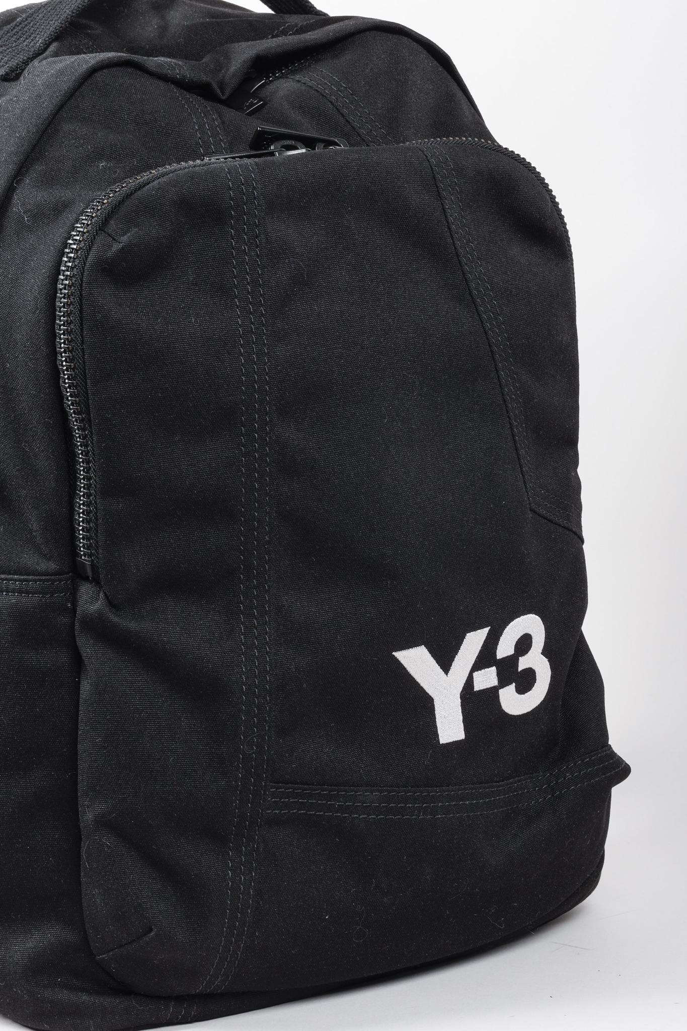 Y-3 Logo Embroidered Black Canvas Backpack