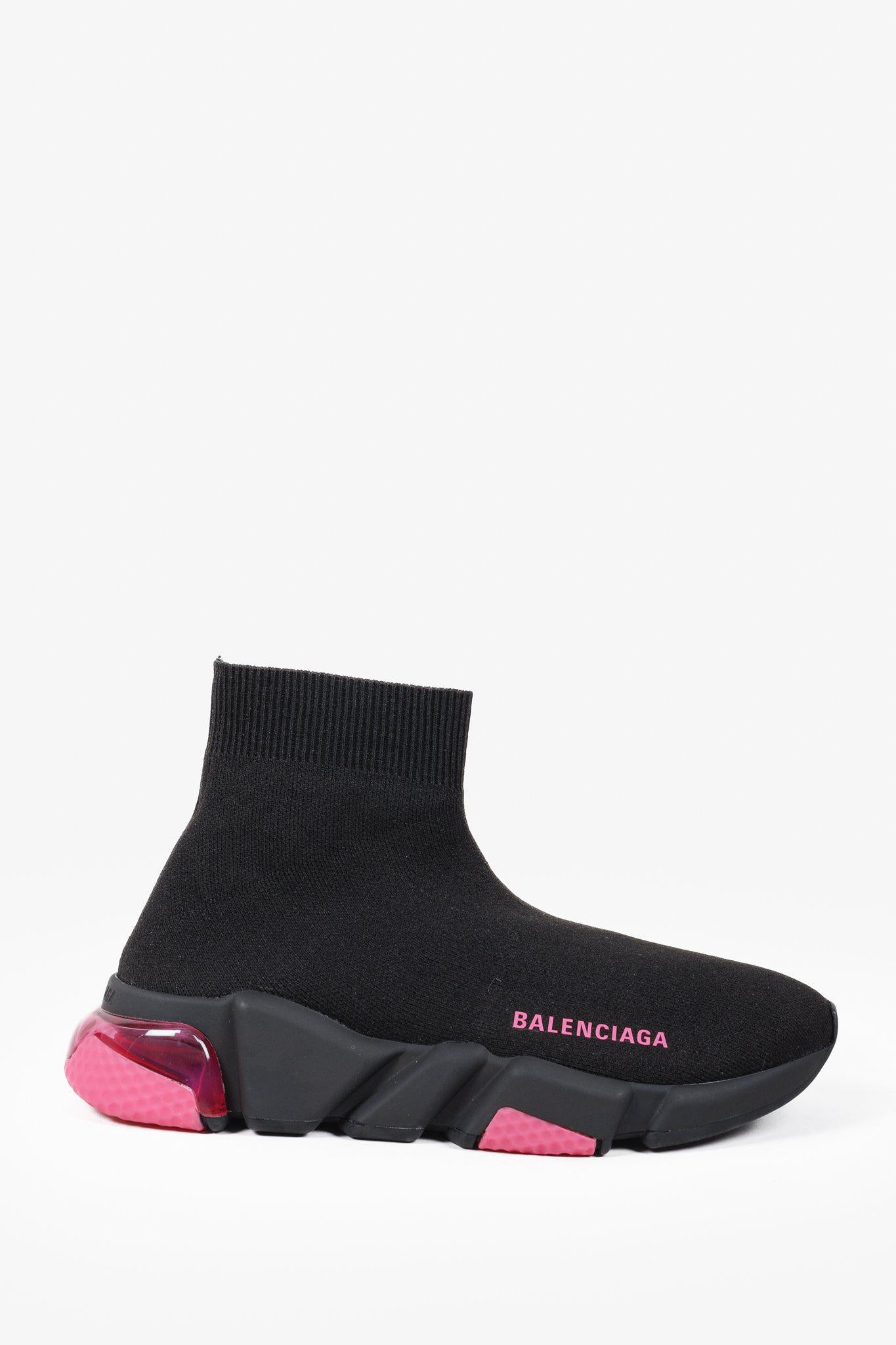 Balenciaga Black and Pink Speed LT Sneakers