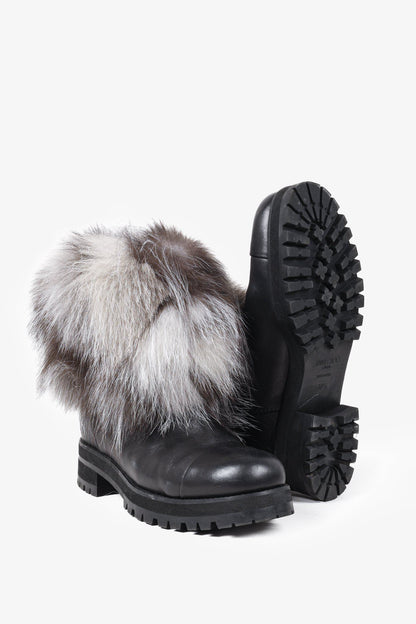 Jimmy Choo Dana Black Leather Grey Fur Boots