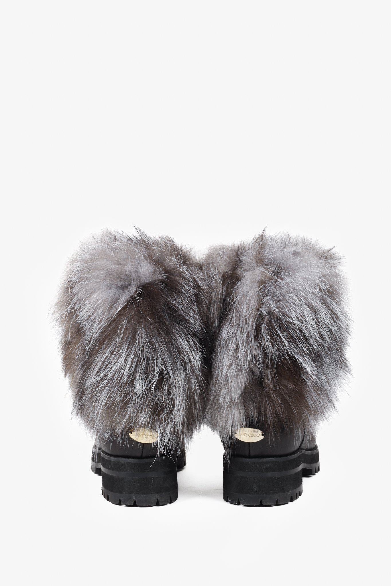 Jimmy Choo Dana Black Leather Grey Fur Boots