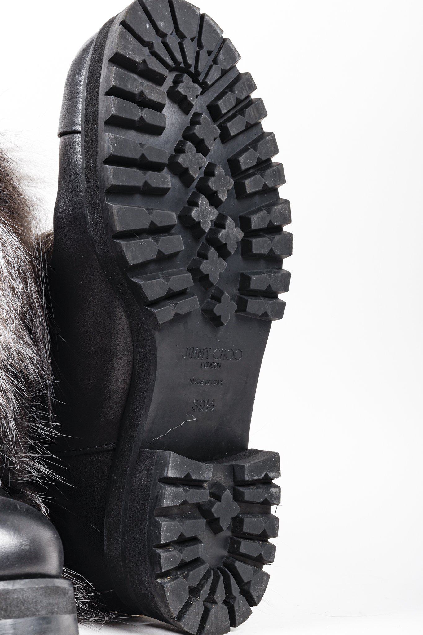 Jimmy Choo Dana Black Leather Grey Fur Boots