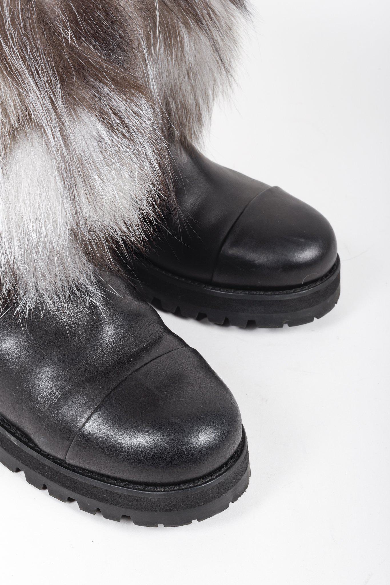 Jimmy Choo Dana Black Leather Grey Fur Boots