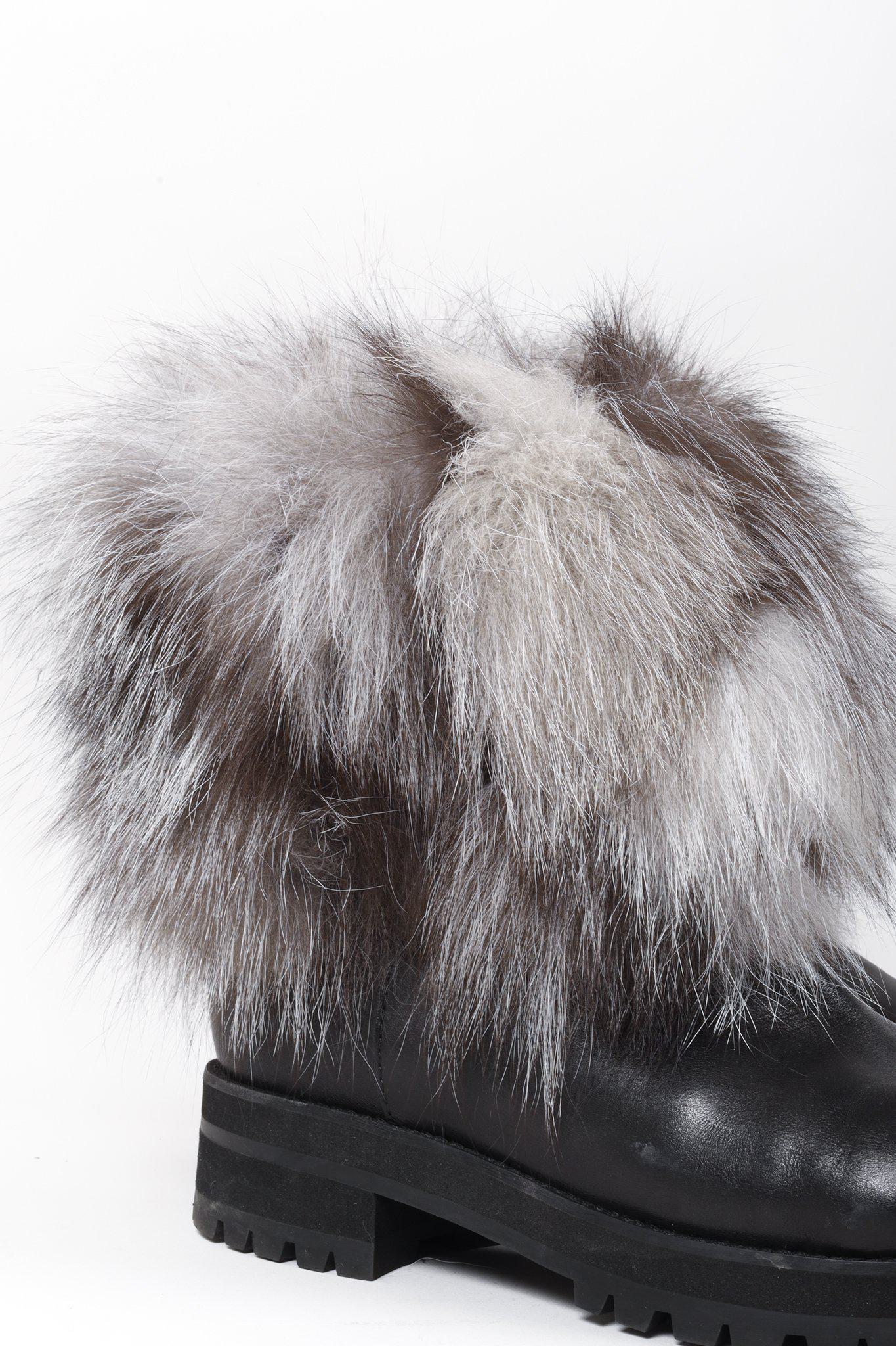 Jimmy Choo Dana Black Leather Grey Fur Boots