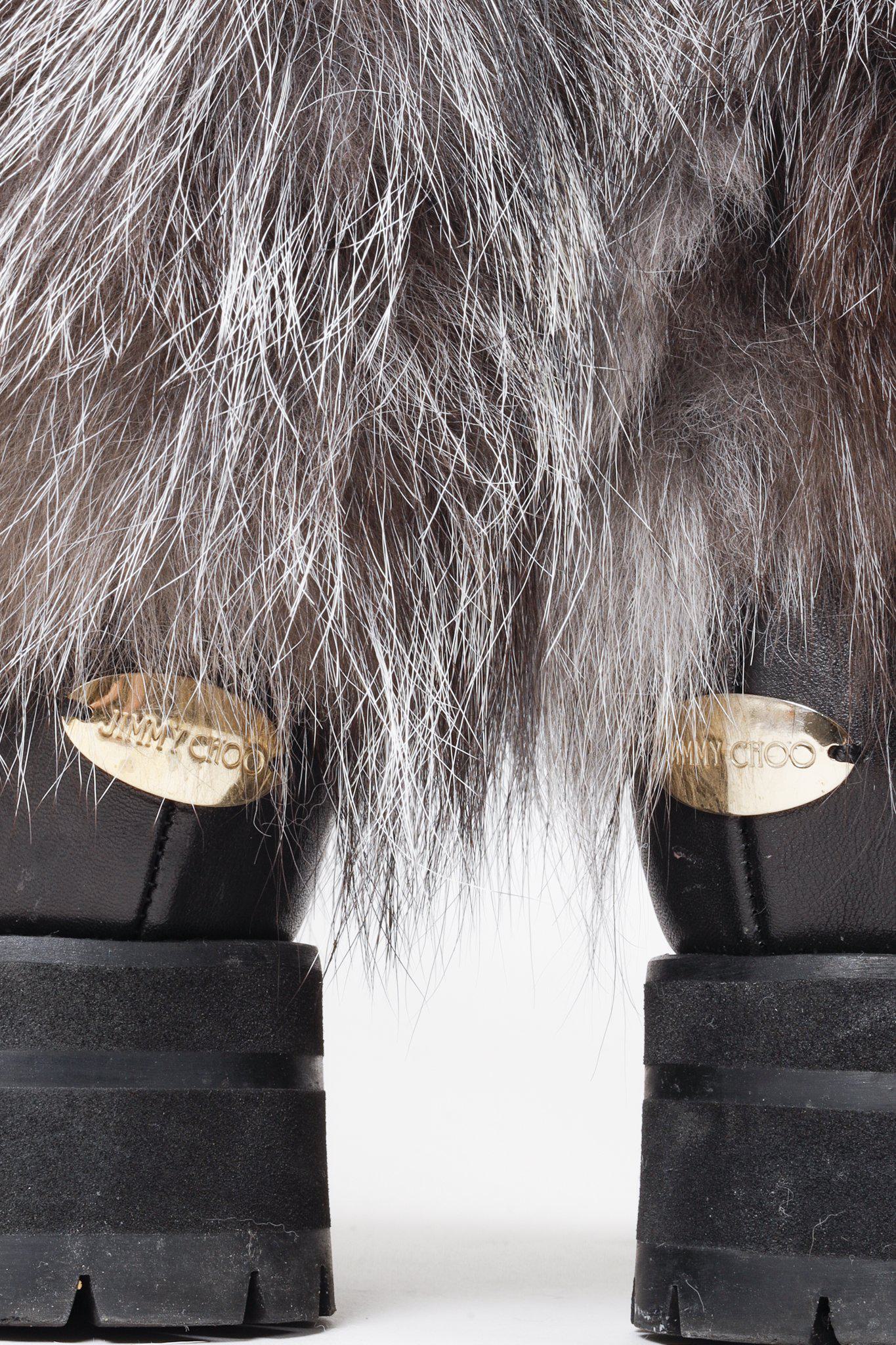 Jimmy Choo Dana Black Leather Grey Fur Boots