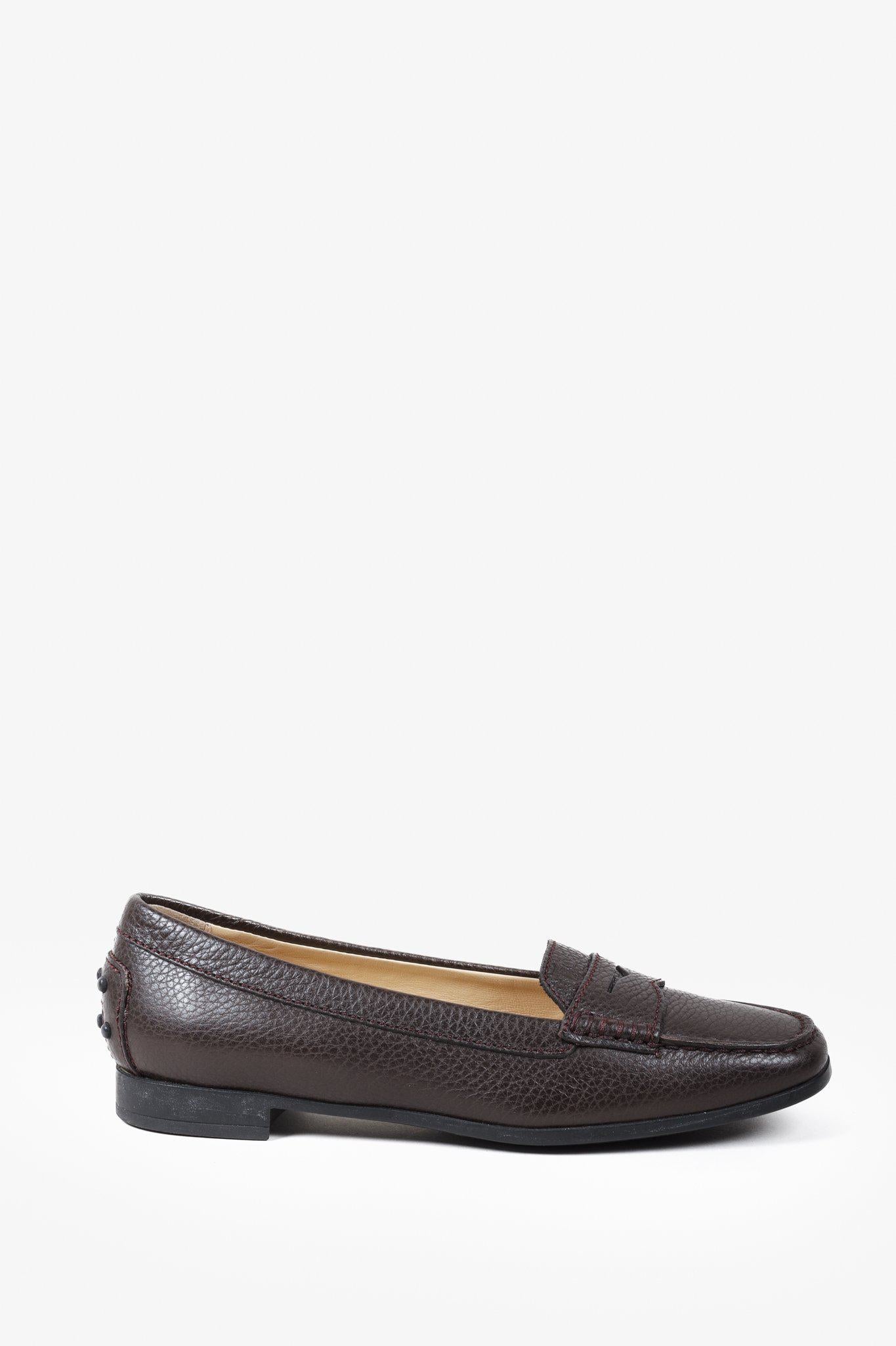 Tod's Brown Grained Leather Loafers