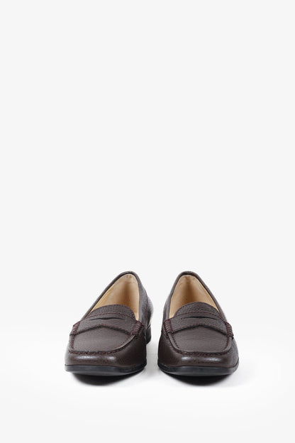 Tod's Brown Grained Leather Loafers