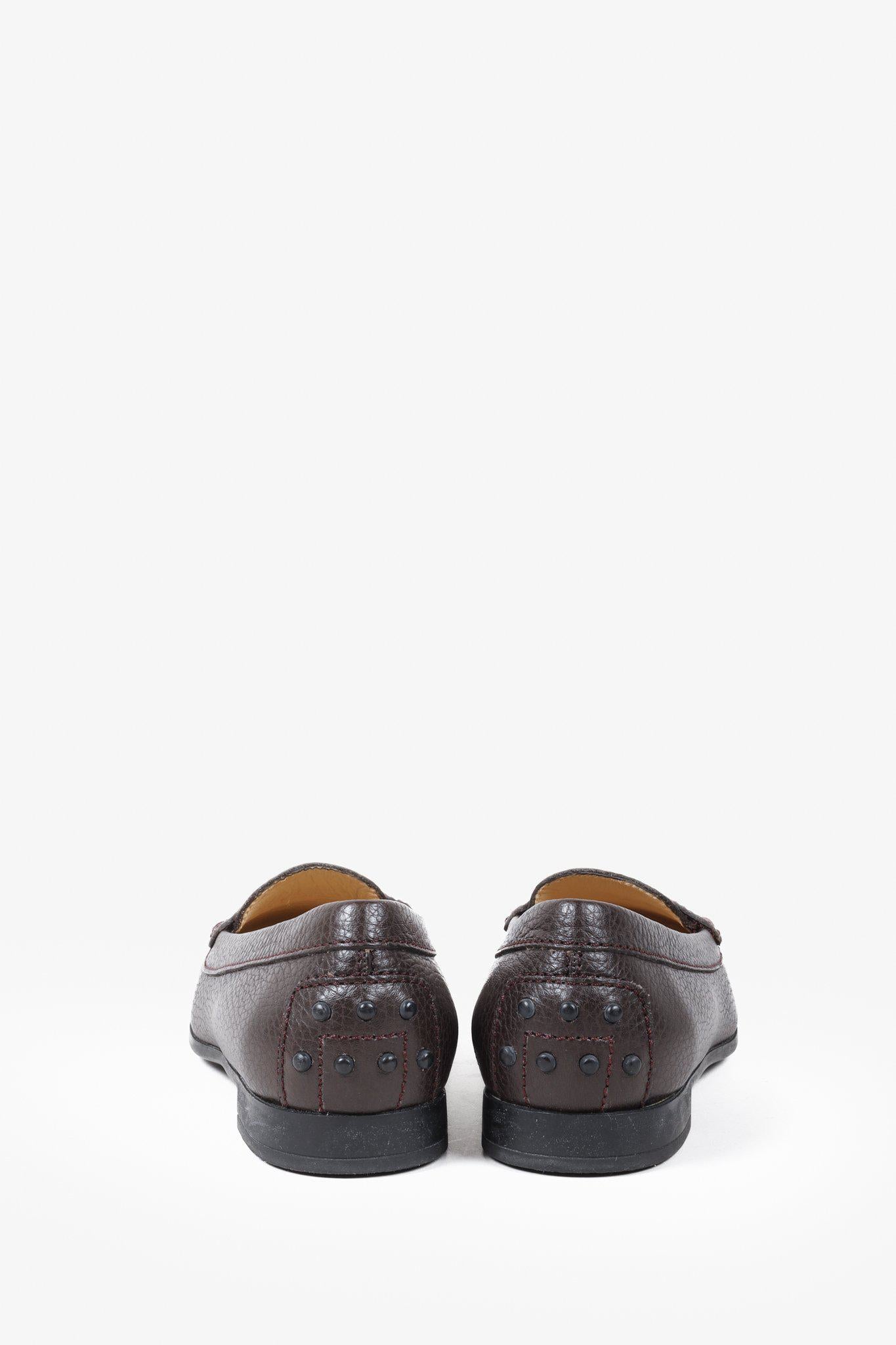 Tod's Brown Grained Leather Loafers