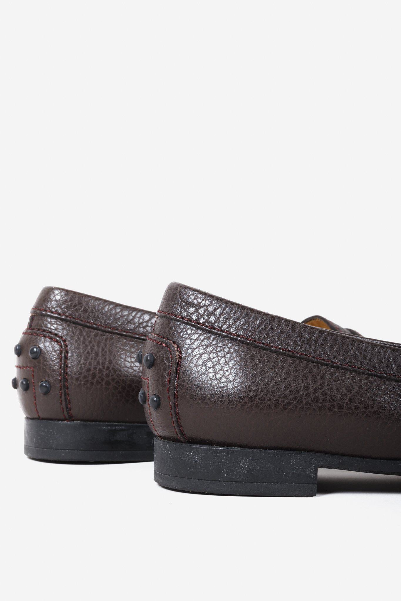 Tod's Brown Grained Leather Loafers