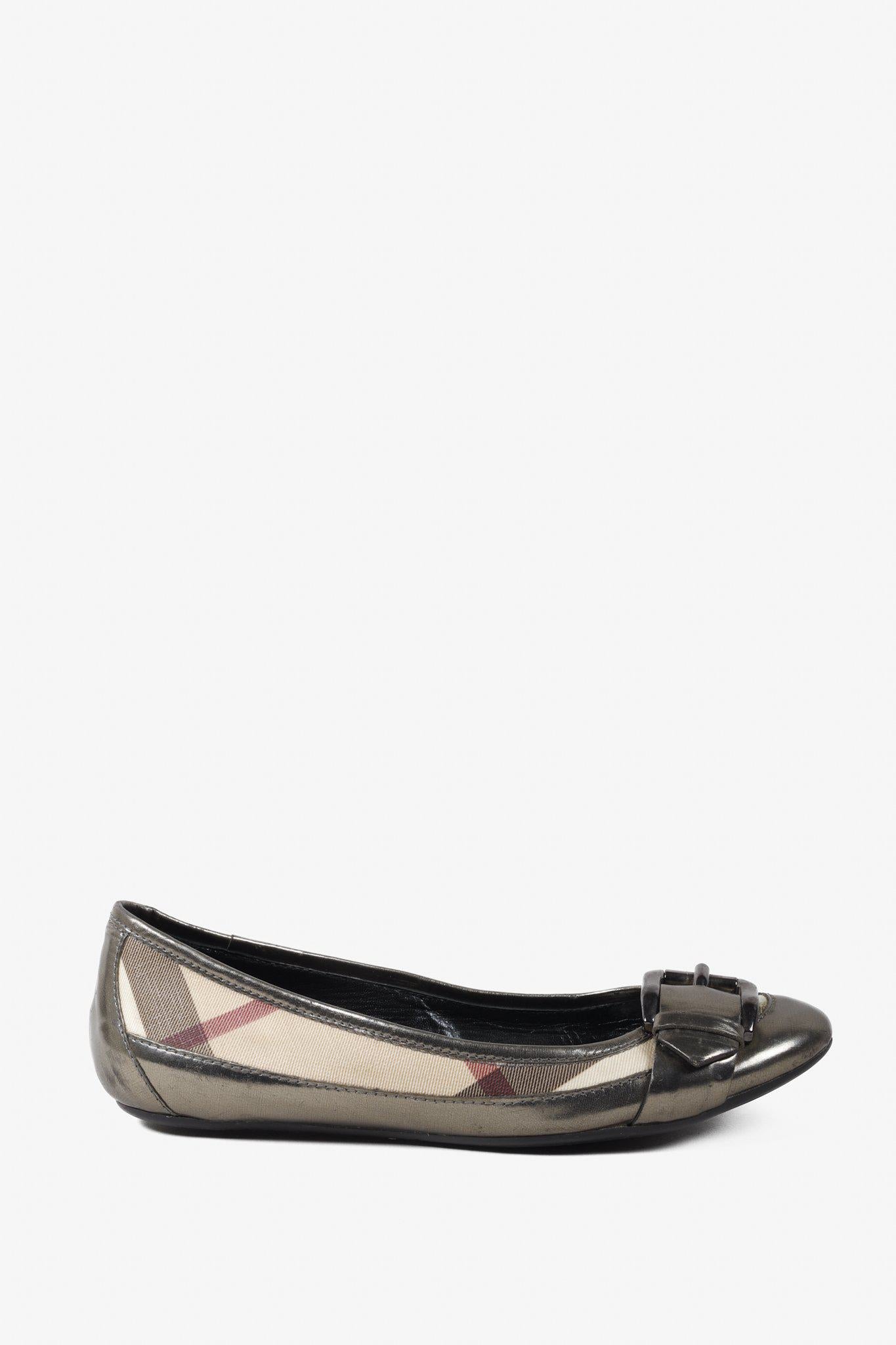 Burberry Bronze Nova Check Buckle Flats